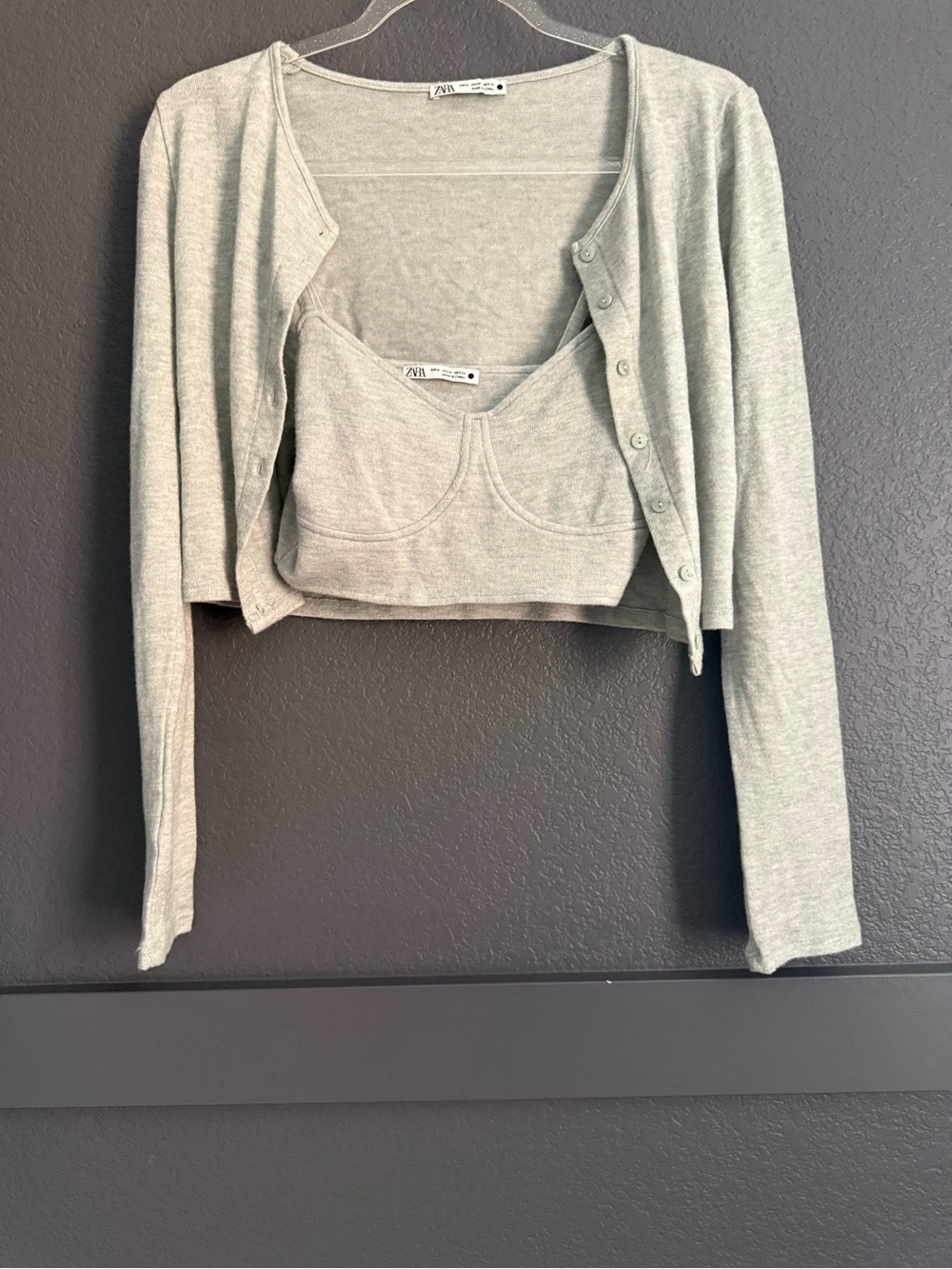 ZARA • Light Gray Cropped Cardigan & Tank Set - small